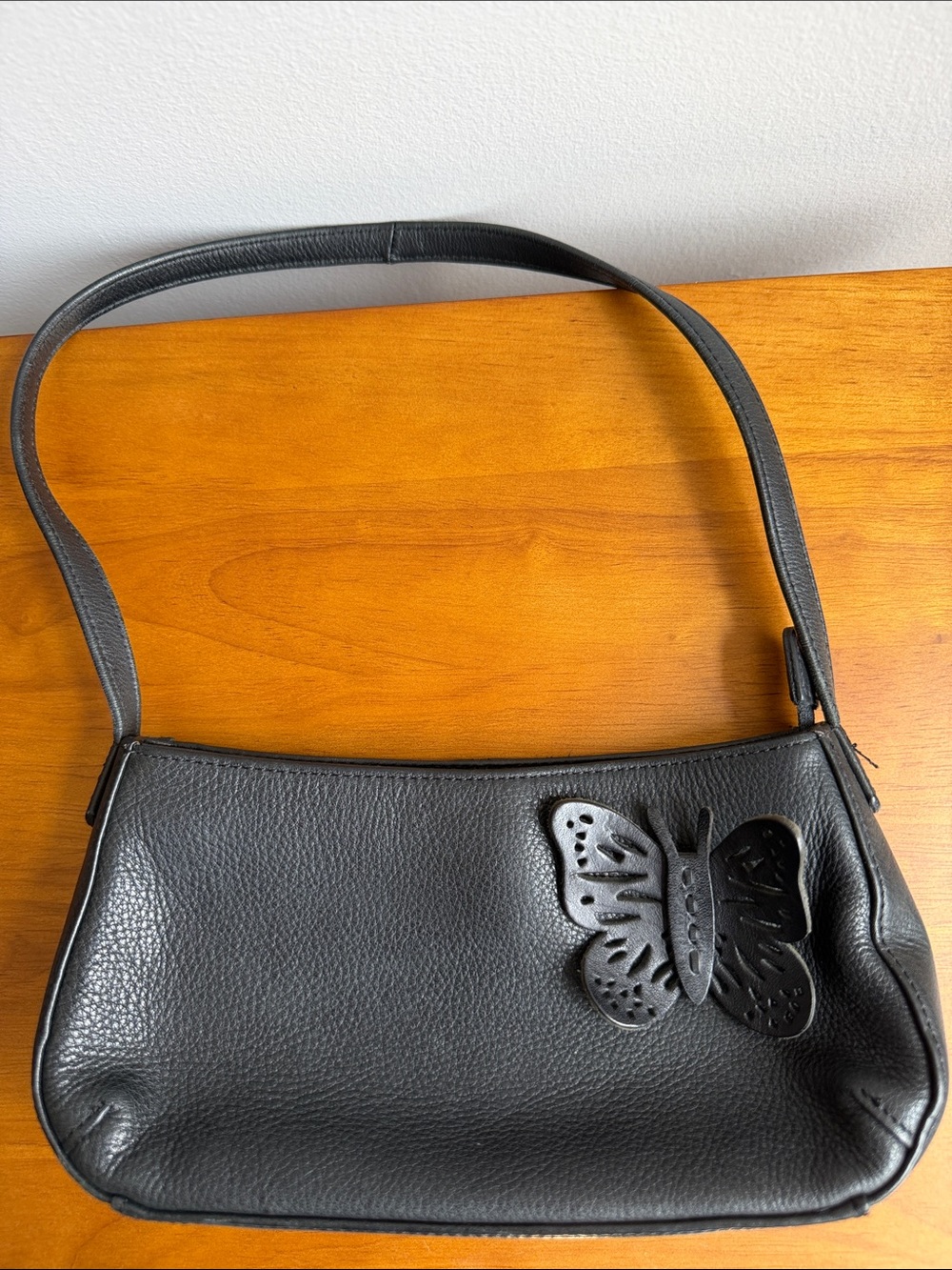 Y2K Whimsigoth Mini Shoulder Bag with Butterfly Genuine Black Leather - Picture 2 of 7